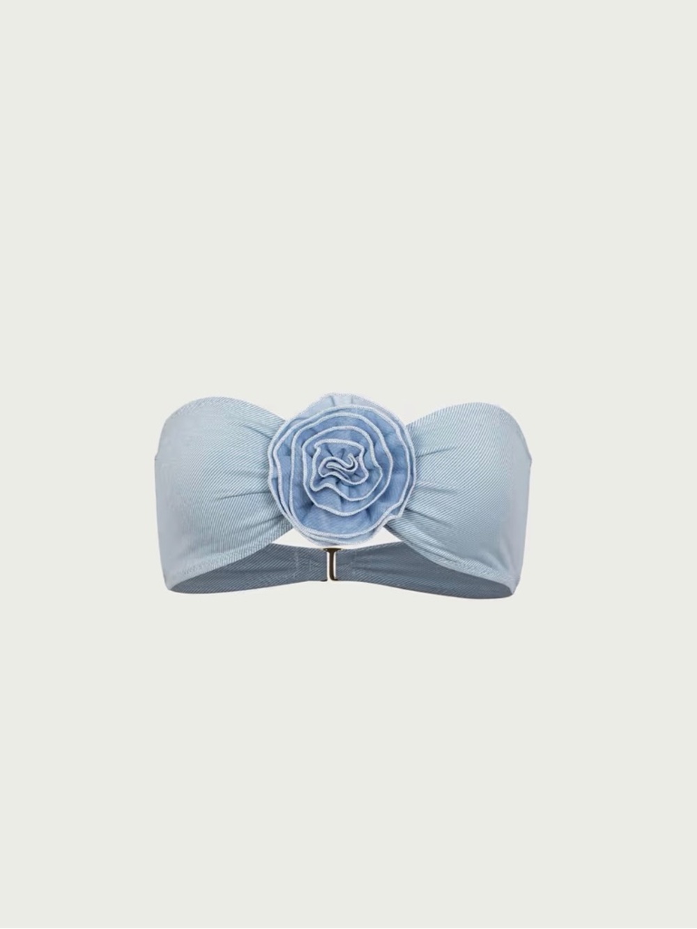 Bandeau Bikini Top with Floral Accent in Light Blue